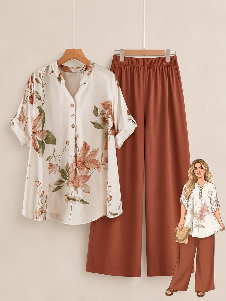 Flora blouse and wide leg trouser